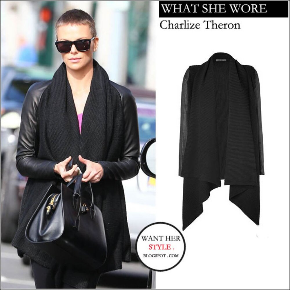 All Saints cardigan pure wool, genuine leather sleeves, size SP, Black